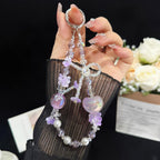 Bow Heart Iridescent Quicksand Crystal Phone Charm