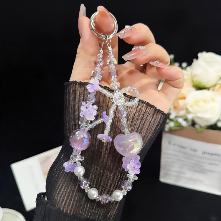 Bow Heart Iridescent Quicksand Crystal Phone Charm
