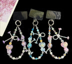 Bow Heart Iridescent Quicksand Crystal Phone Charm — Blue