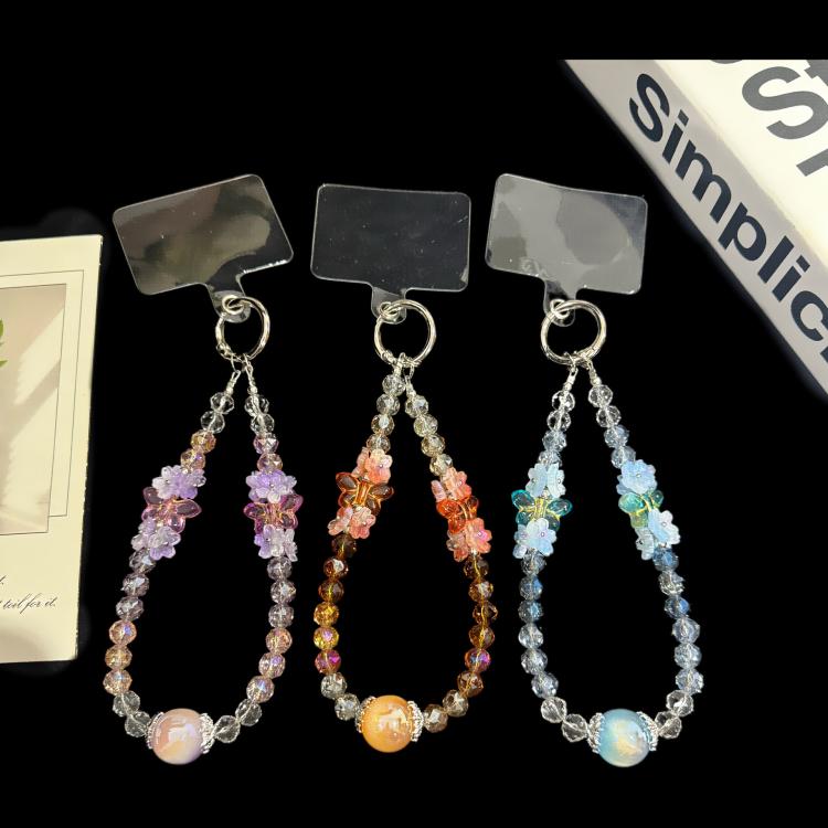 Iridescent Crystal Flower Cluster Phone Charm — Blue