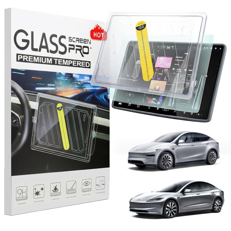 Easy Install Box Dust-Free Anti-Fingerprint Car Navigator HD Tempered Glass Film — For Tesla Model Y Refresh 2025