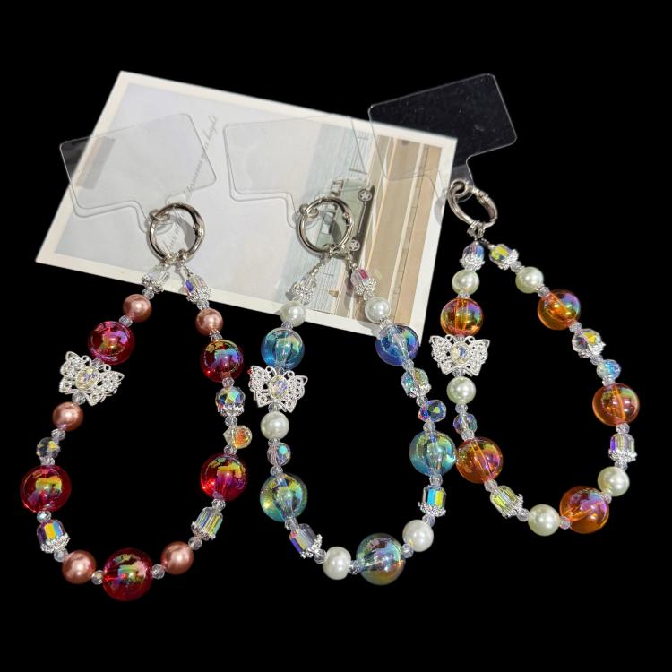 Iridescent Bead & Butterfly Shadow Crystal Chain — Red