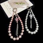 Alloy Bow Tassel Pearl & Crystal Chain — Pink