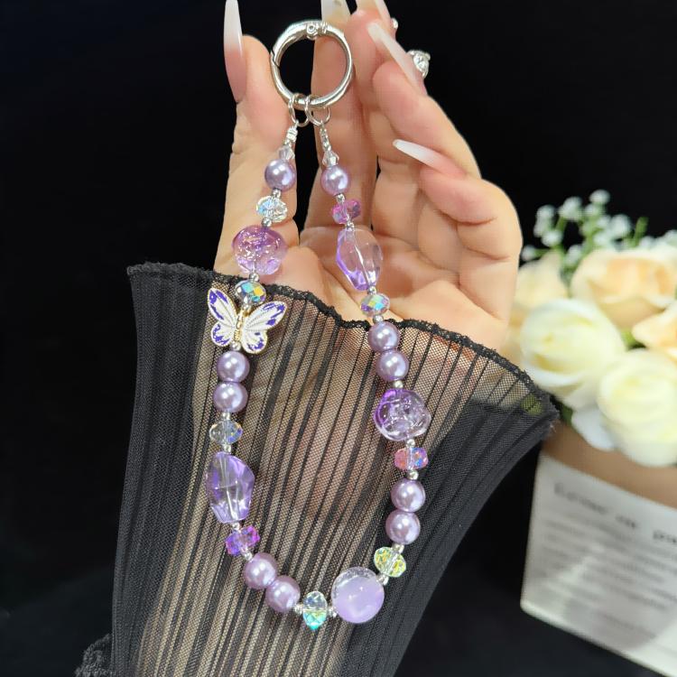 Blue & Purple Butterfly Crystal Bead Phone Charm