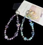 Blue & Purple Butterfly Crystal Bead Phone Charm — Blue