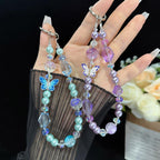 Blue & Purple Butterfly Crystal Bead Phone Charm — view 4