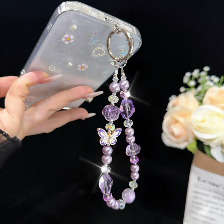 Blue & Purple Butterfly Crystal Bead Phone Charm — view 5