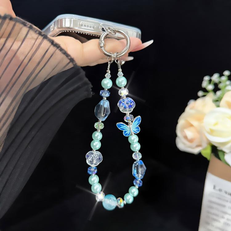 Blue & Purple Butterfly Crystal Bead Phone Charm — view 7
