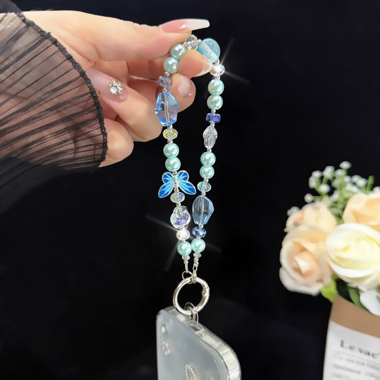 Blue & Purple Butterfly Crystal Bead Phone Charm — view 8