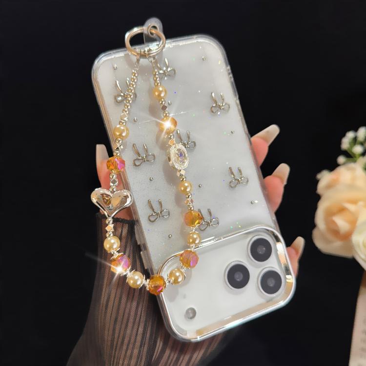 Silver Heart Square Rhinestone Iridescent Bead Crystal Chain — view 4