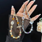 Silver Heart Square Rhinestone Iridescent Bead Crystal Chain — view 7