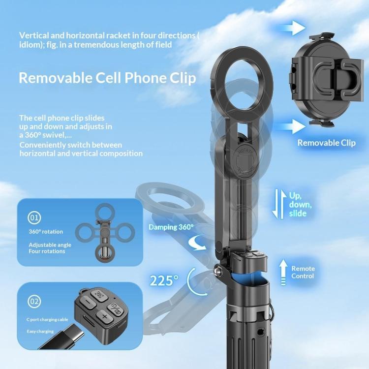 T13Y-C Bluetooth Remote Magnetic Phone Holder Auto Pop-Up Tripod Extendable Selfie Stick — view 6