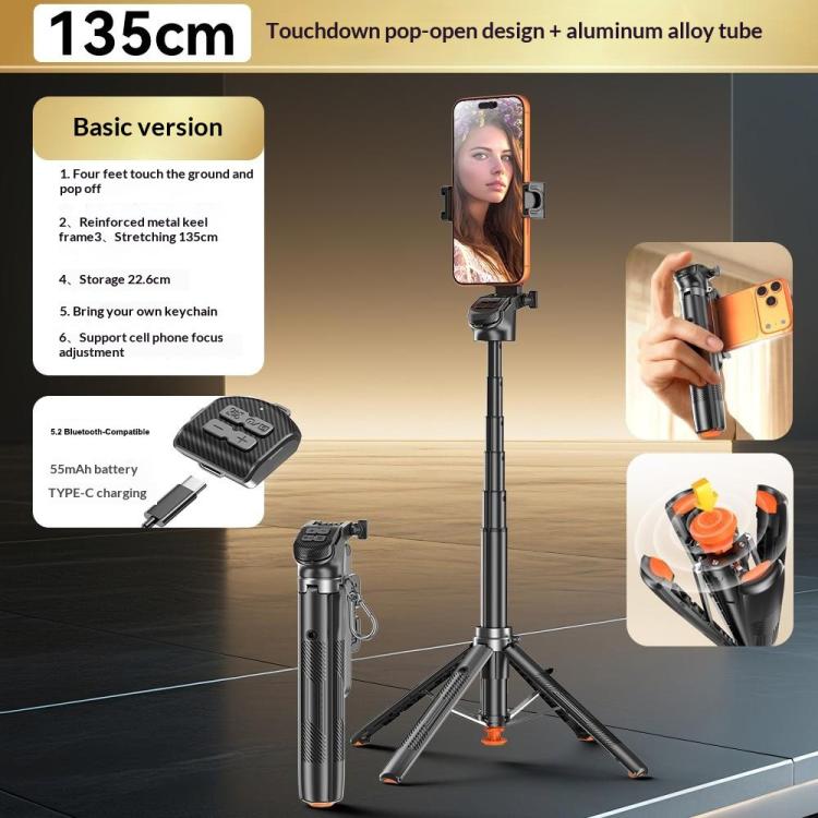 T35 Photography Auto Pop-Up Extendable Tripod Bluetooth Selfie Stick with Remote Control — T35