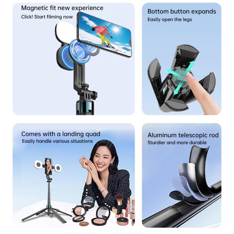 K14 1.7m Extendable Remote Control Magnetic Phone Stand Selfie Stick Tripod — view 3
