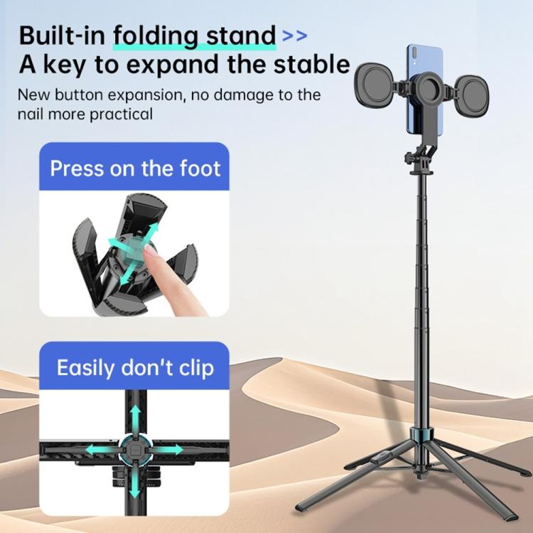 K14 1.7m Extendable Remote Control Magnetic Phone Stand Selfie Stick Tripod — view 6