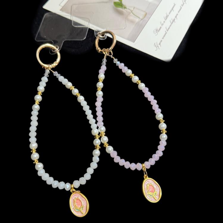 Tulip Jade Bead Bracelet & Phone Charm — Pink