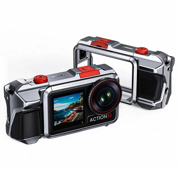 For DJI Osmo Action 3 / 4 / 5 Pro Cage Frame Action Camera Aluminum Alloy Protective Case — Orange