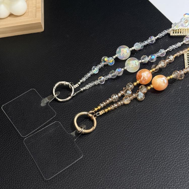 Metal Tag Iridescent Faceted Beaded Crossbody Chain — view 4