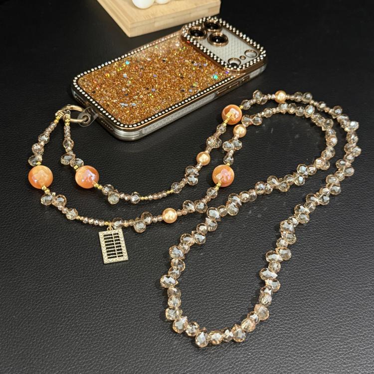 Metal Tag Iridescent Faceted Beaded Crossbody Chain — view 7