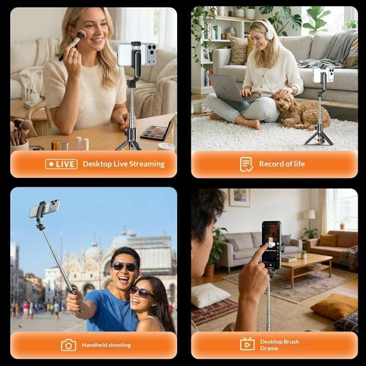 T01S For Live Streaming 3-in-1 Extendable Bluetooth Remote Phone Holder Stand Selfie Stick Tripod — view 5