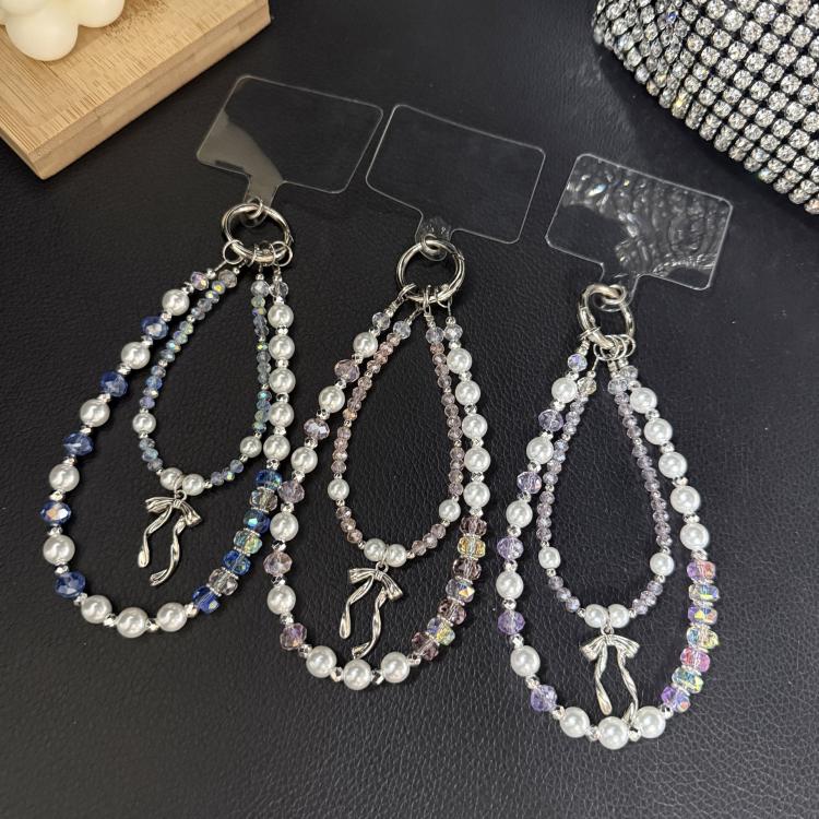 Silver Bow Pearl Double Layer Crystal Chain — Pink