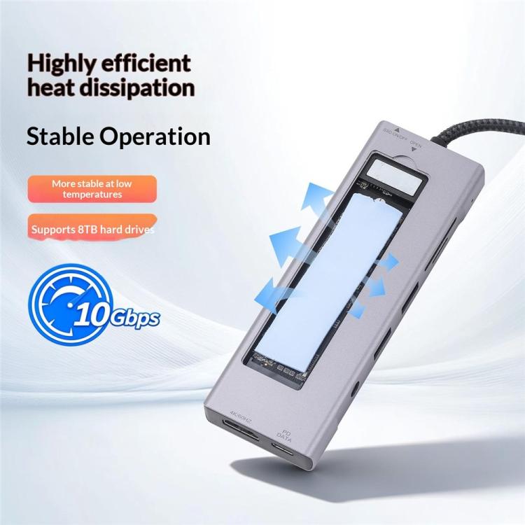 2529 Ethernet HD 4K 60Hz PD 100W 9 in 1 USB 3.2 Hub M.2 NVMe SSD Enclosure Docking Station — view 7