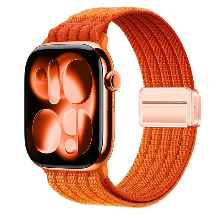 Magnetic Clasp Five-Link Breathable Nylon Watch Band — Pink