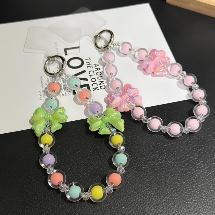 Jelly Bow Sandwich Round Bead Crystal Phone Chain