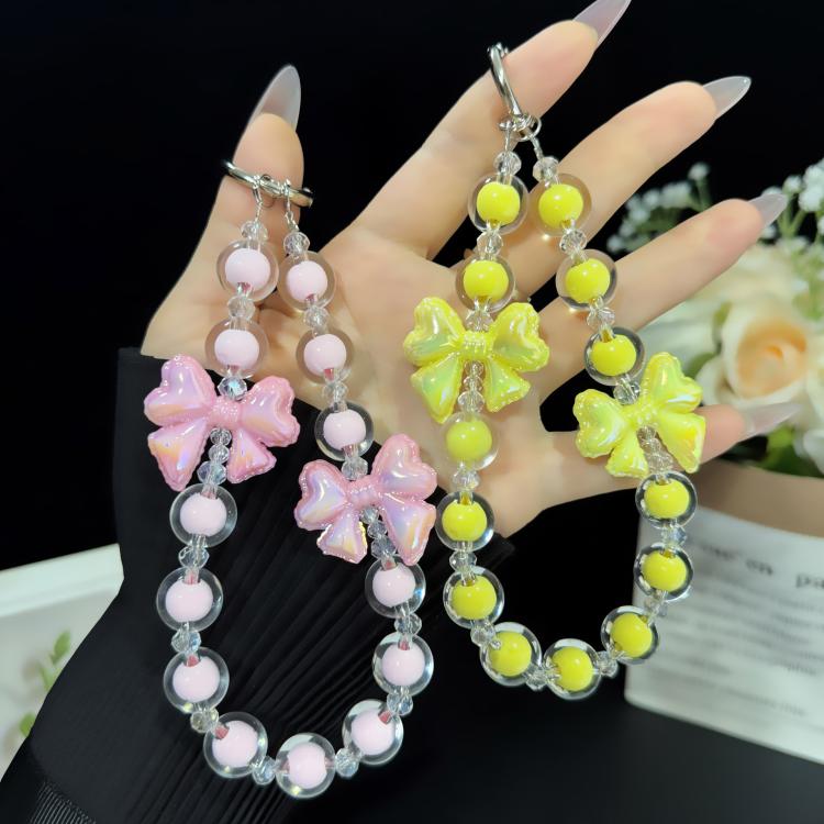 Jelly Bow Sandwich Round Bead Crystal Phone Chain