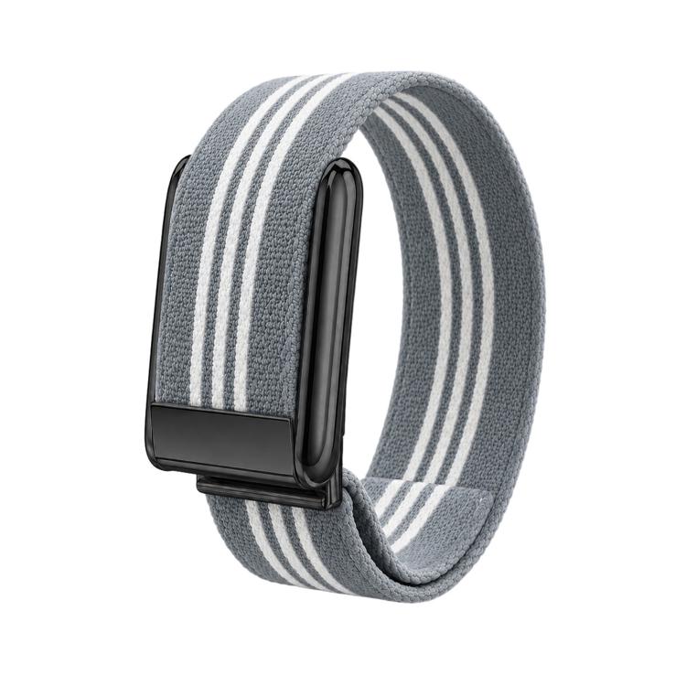 Three-Stripe Woven Nylon Watch Band — Green White+Silver