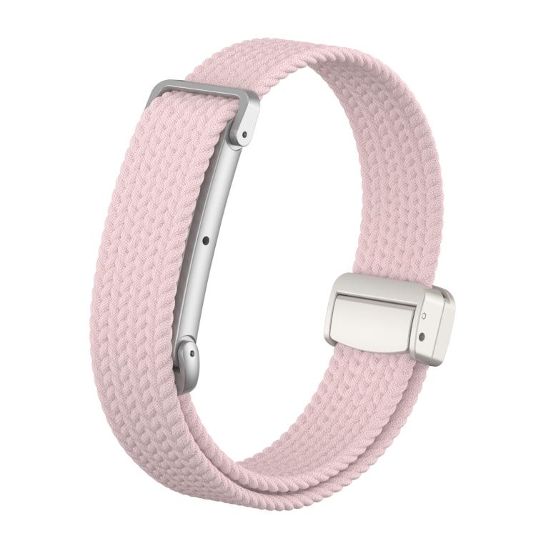 Metal Case Hybrid Magnetic Clasp Elastic Woven Nylon Watch Band — Bright Pink
