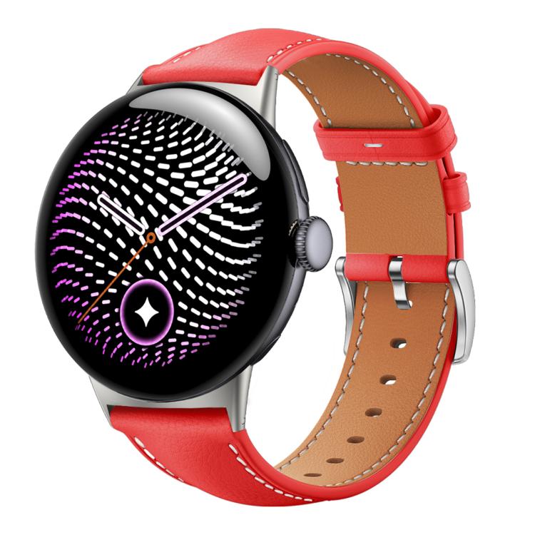 Pin Buckle Genuine Leather Watch Band — Red