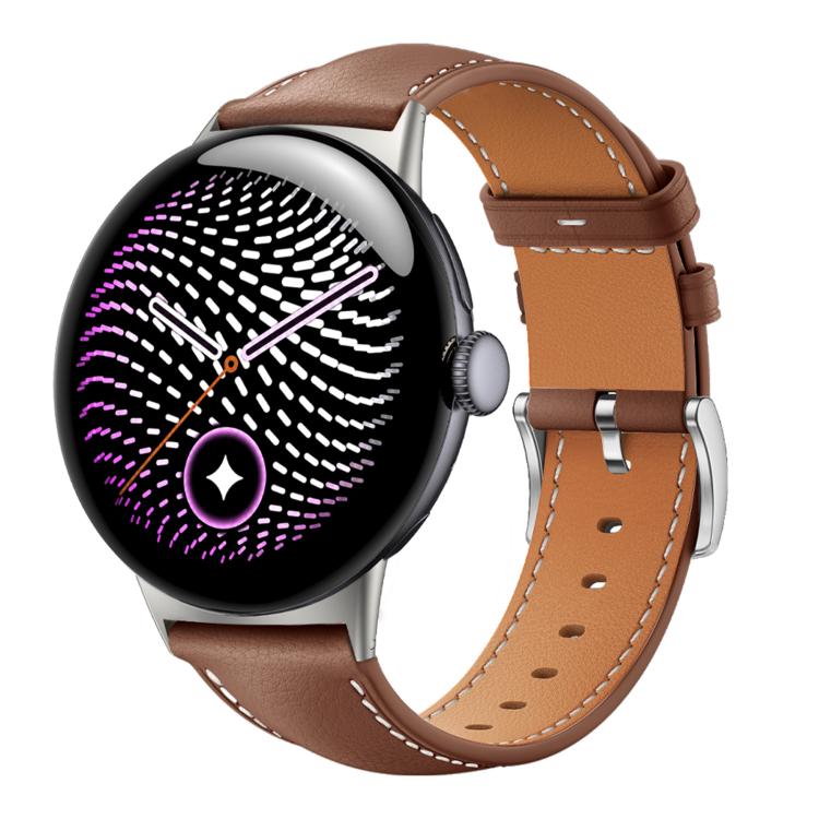 Pin Buckle Genuine Leather Watch Band — Brown