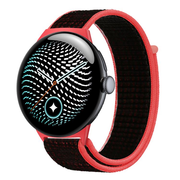 Nylon Woven Hook and Loop Fastener Watch Band — Black Orange