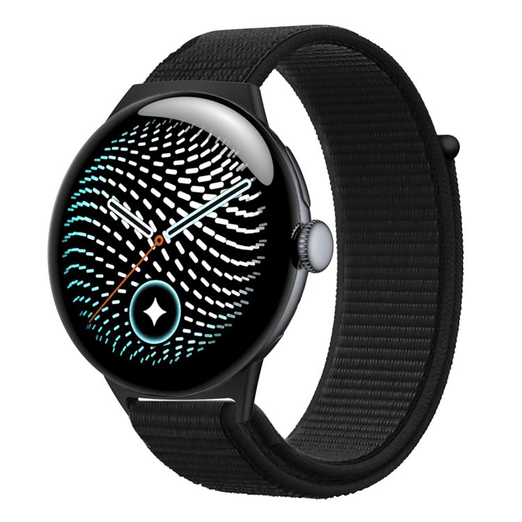 Nylon Woven Hook and Loop Fastener Watch Band — Black Red