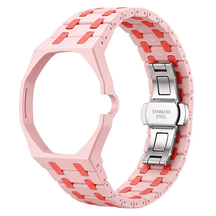 Three O Clock Direction Metal Butterfly Clasp Ceramic Integrated Watch Band — White Yellow