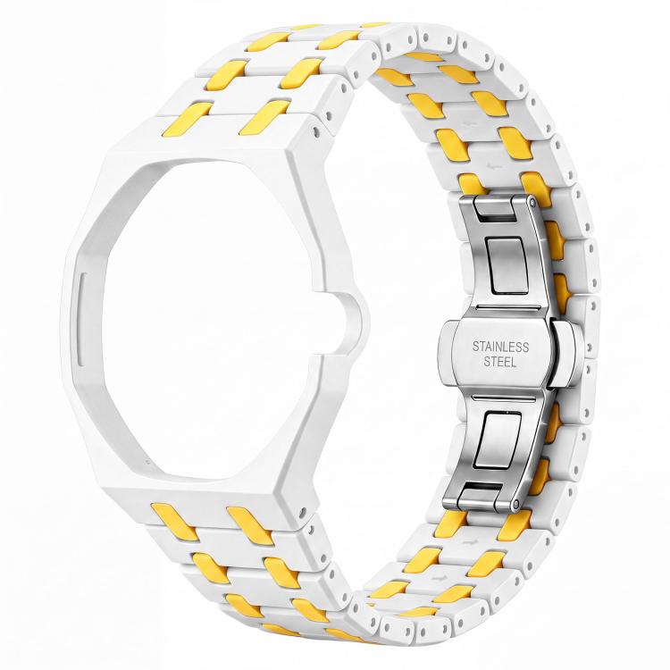 Three O Clock Direction Metal Butterfly Clasp Ceramic Integrated Watch Band — Blue Red