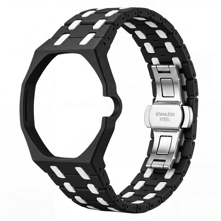 Three O Clock Direction Metal Butterfly Clasp Ceramic Integrated Watch Band — Pure White