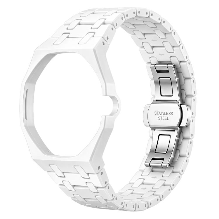 Three O Clock Direction Metal Butterfly Clasp Ceramic Integrated Watch Band — Green