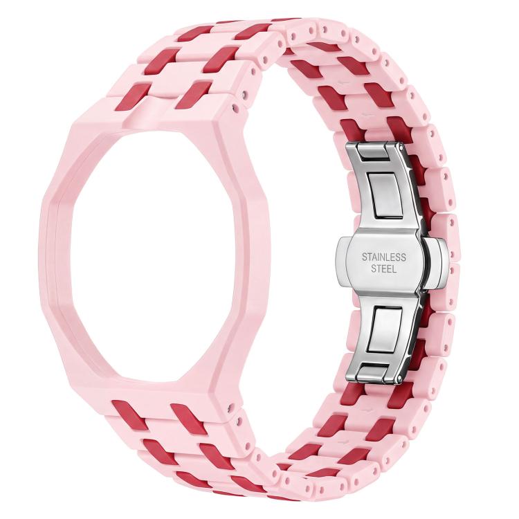 Twelve O Clock Direction Metal Butterfly Clasp Ceramic Integrated Watch Band — White Yellow
