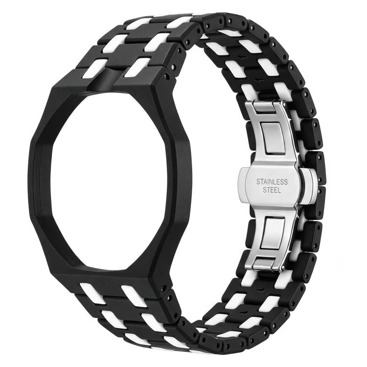 Twelve O Clock Direction Metal Butterfly Clasp Ceramic Integrated Watch Band — Pure White