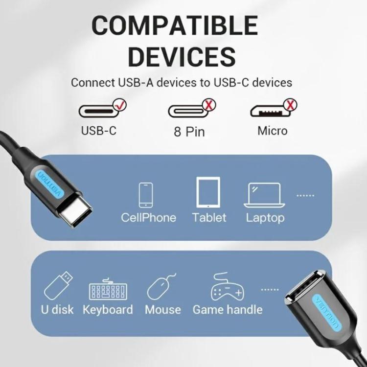 VENTION CCS Series 0.15m USB 2.0 Type-C Male to USB-A Female 480Mbps Transfer OTG Data Cable — view 4