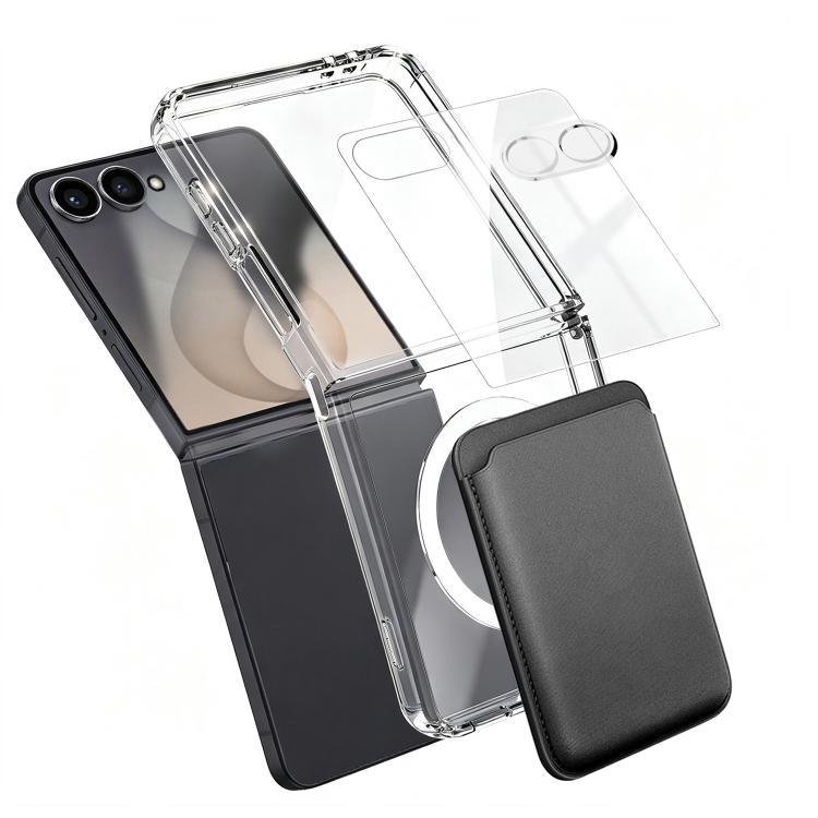 4 in 1 Set Clear Magnetic Phone Case with Screen Film + Lens Protector + Card Bag