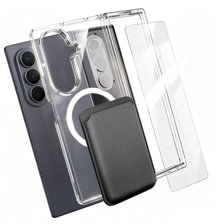 4 in 1 Set Clear Magnetic Phone Case with Screen Film + Lens Protector + Card Bag — For Galaxy Z Flip8 5G