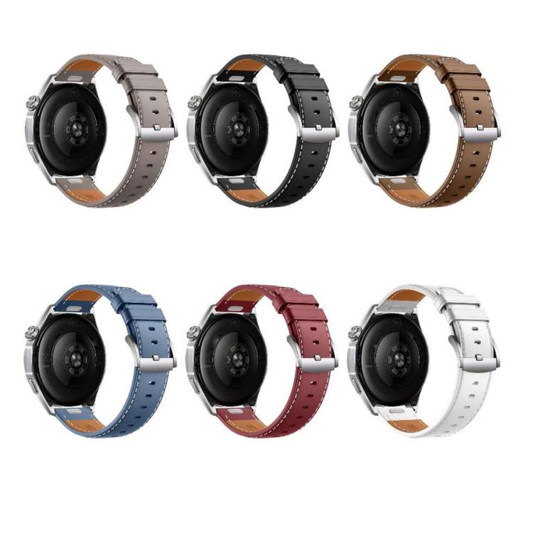 Press Button Pin Buckle Flat-End Genuine Leather Watch Band