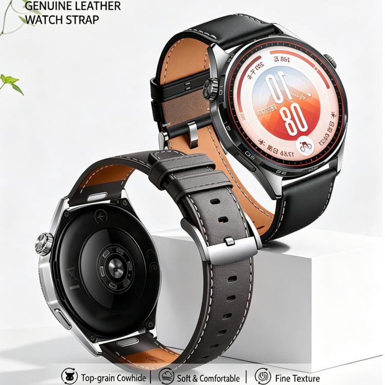 Press Button Pin Buckle Flat-End Genuine Leather Watch Band