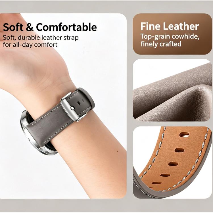 Press Button Pin Buckle Flat-End Genuine Leather Watch Band