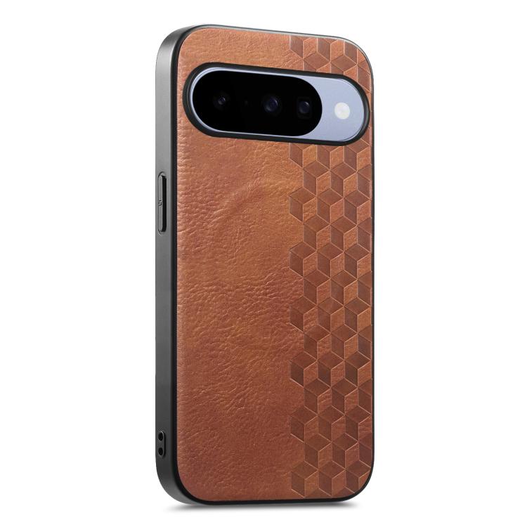 3D Cubic Grid Pressed Magnetic PU Back Cover Phone Case