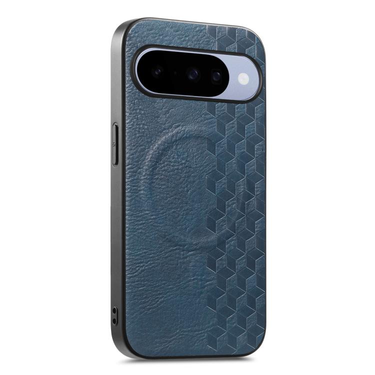 3D Cubic Grid Pressed Magnetic PU Back Cover Phone Case