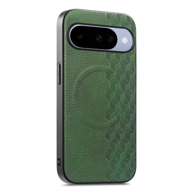 3D Cubic Grid Pressed Magnetic PU Back Cover Phone Case